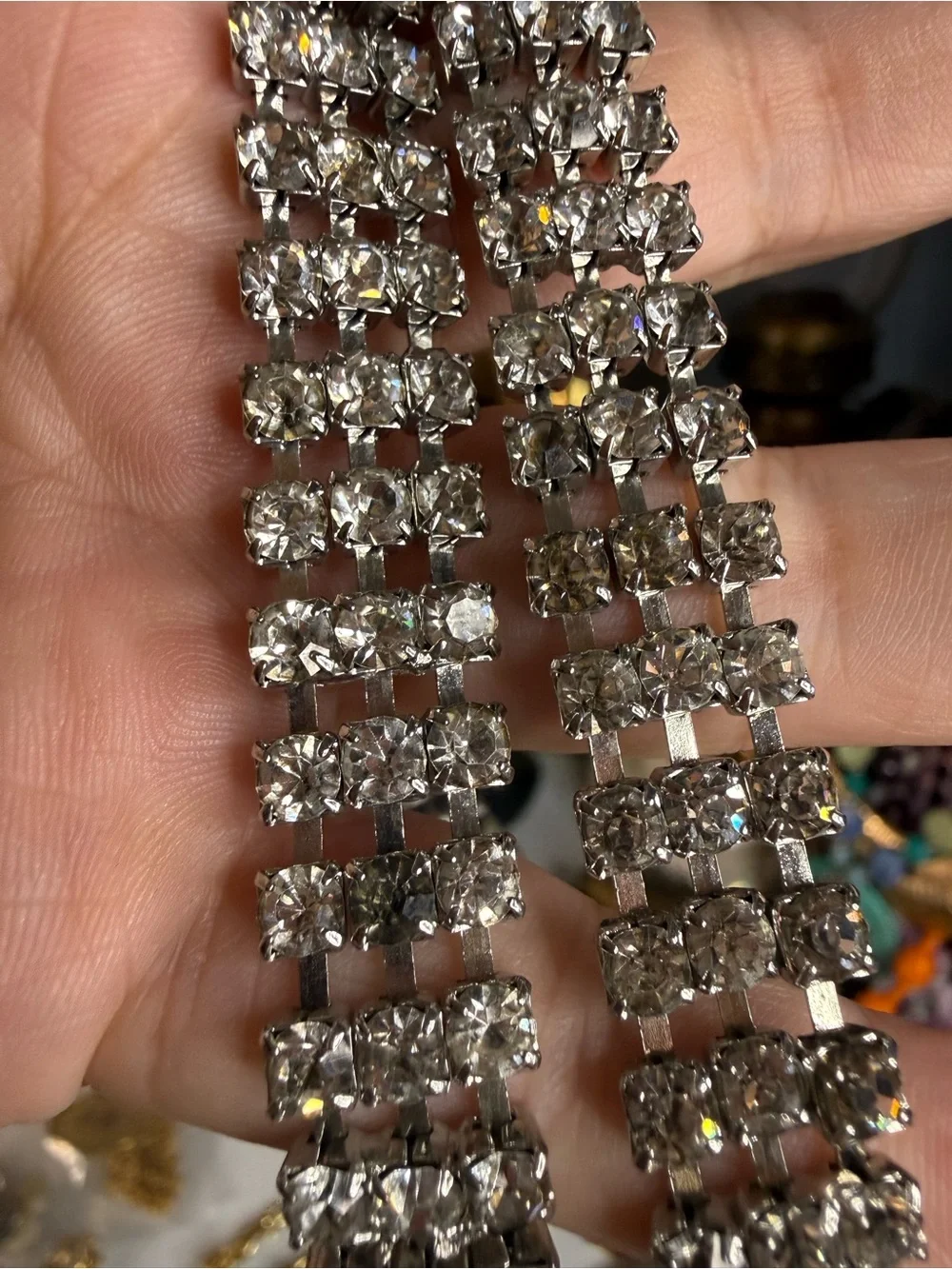 Vintage Art Deco Rhinestone Flapper Belt 37” Silver Tone Crystal Sash Gatsby